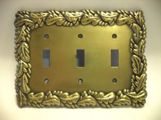 Vintage Metal Triple Light Switch Cover Wall Plate Ornate Scrolled Art Deco photo