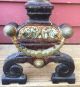 Antique 1800s Ornate Brass Cast Iron Fire Dogs Fireplace Andirons Tool Rests Hearth Ware photo 3