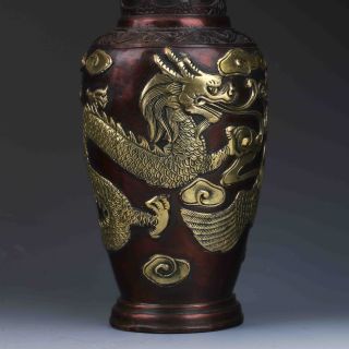 Chinese Bronze Gilt Handwork Dragon&phoenix Statues W Qianlong Mark G464 photo