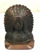 Authentic 1929 Antique Cast Iron Indian Head Bookends Sachem Rare Listed Pair Metalware photo 2