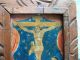 Antique Retablo On Wood Image Of Christ On The Cross And Lonely Soul Latin American photo 2