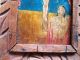 Antique Retablo On Wood Image Of Christ On The Cross And Lonely Soul Latin American photo 3
