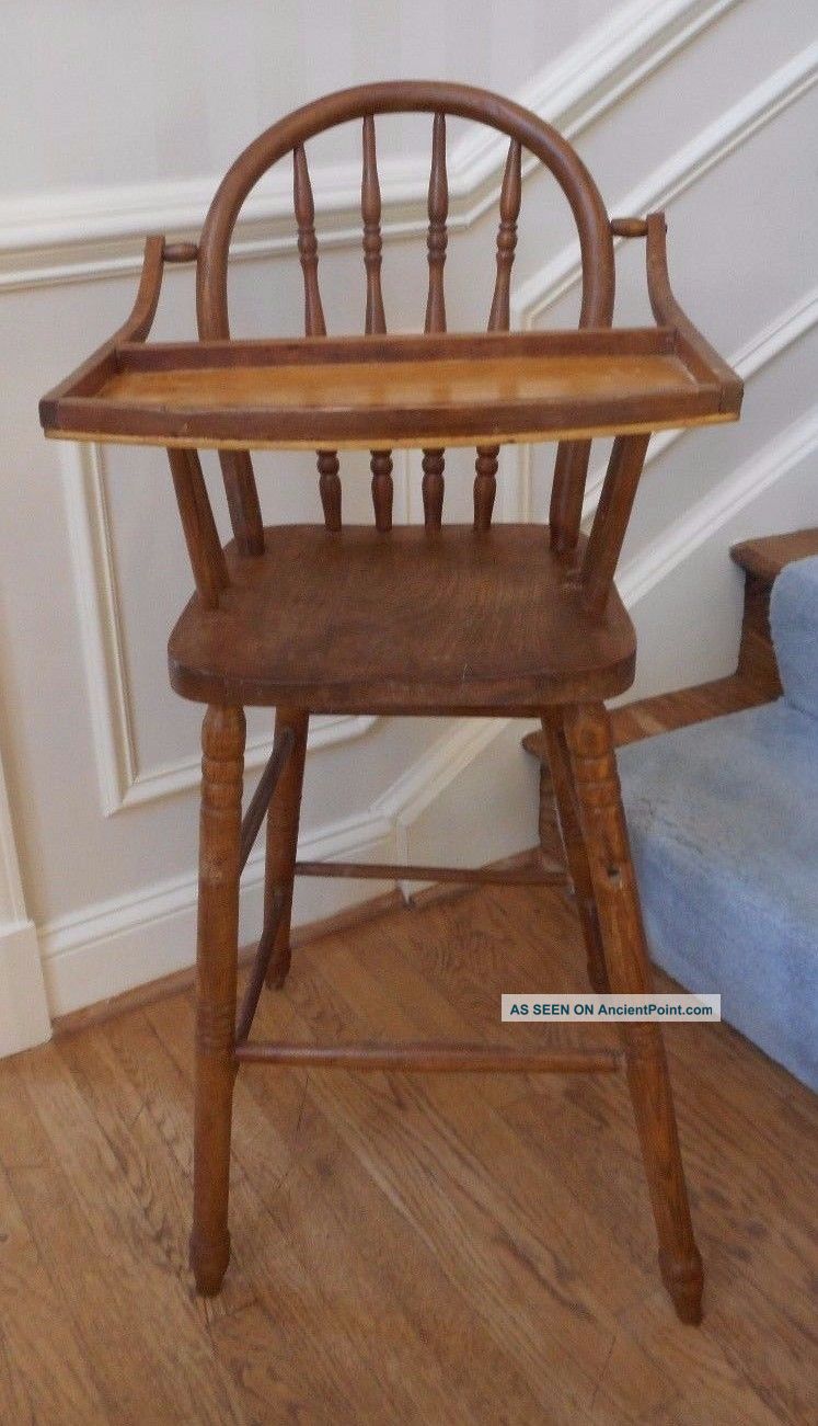 Vintage Jenny Lind Style Wooden High Chair Spindle Back 1900-1950 photo