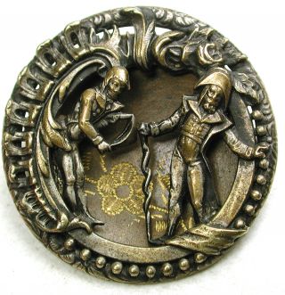 Lg Antique Brass Button Detailed French Fops Diorama Scene 1 & 5/16 
