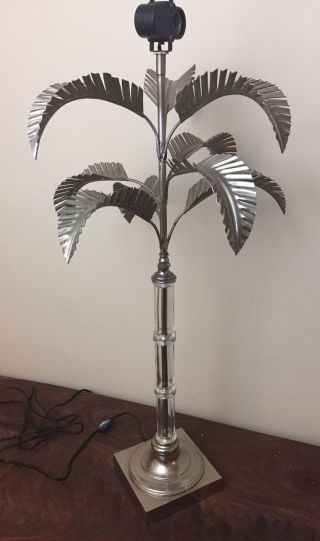 Vintage Italian Hollywood Regency Palm Frond Leaf Silver Table Lamp photo