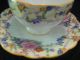 Aynsley Tea Cup And Saucer Golden Yellow Trim Flowing Flowers On White Cups & Saucers photo 3