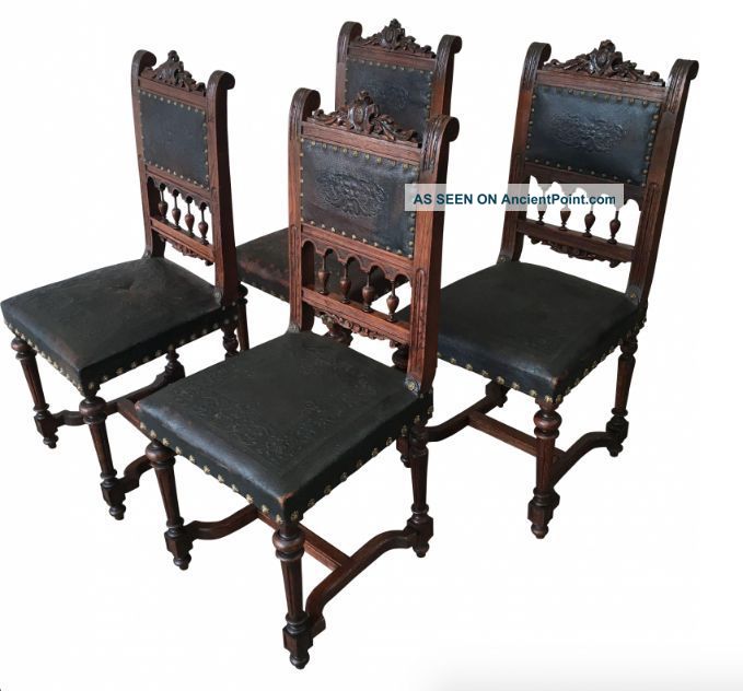 French Antique Leather Dining Chairs 1800-1899 photo