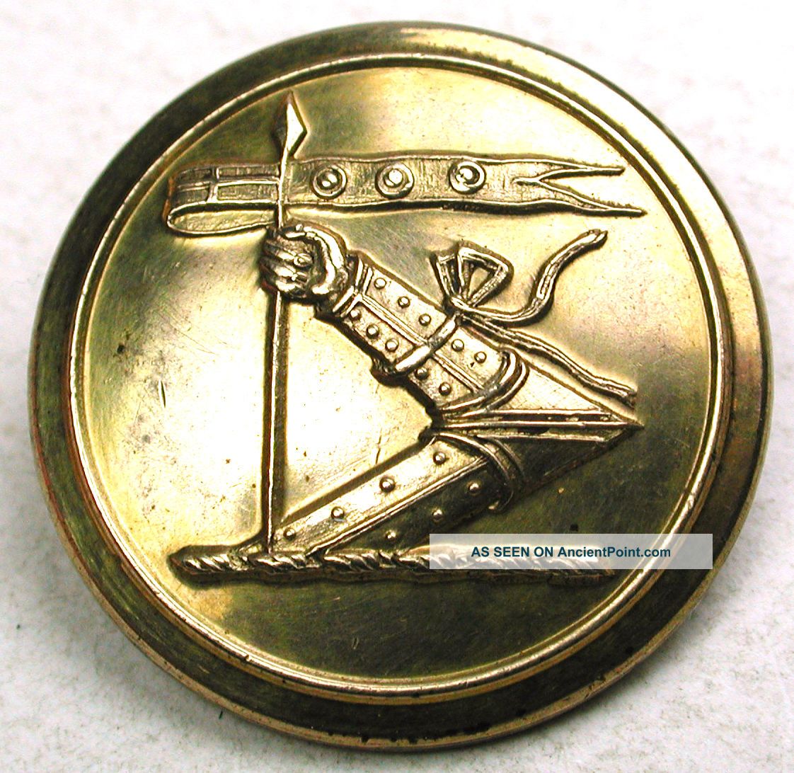 Antique Brass Livery Button - Arm Holding Spear W/ Banner - 1 