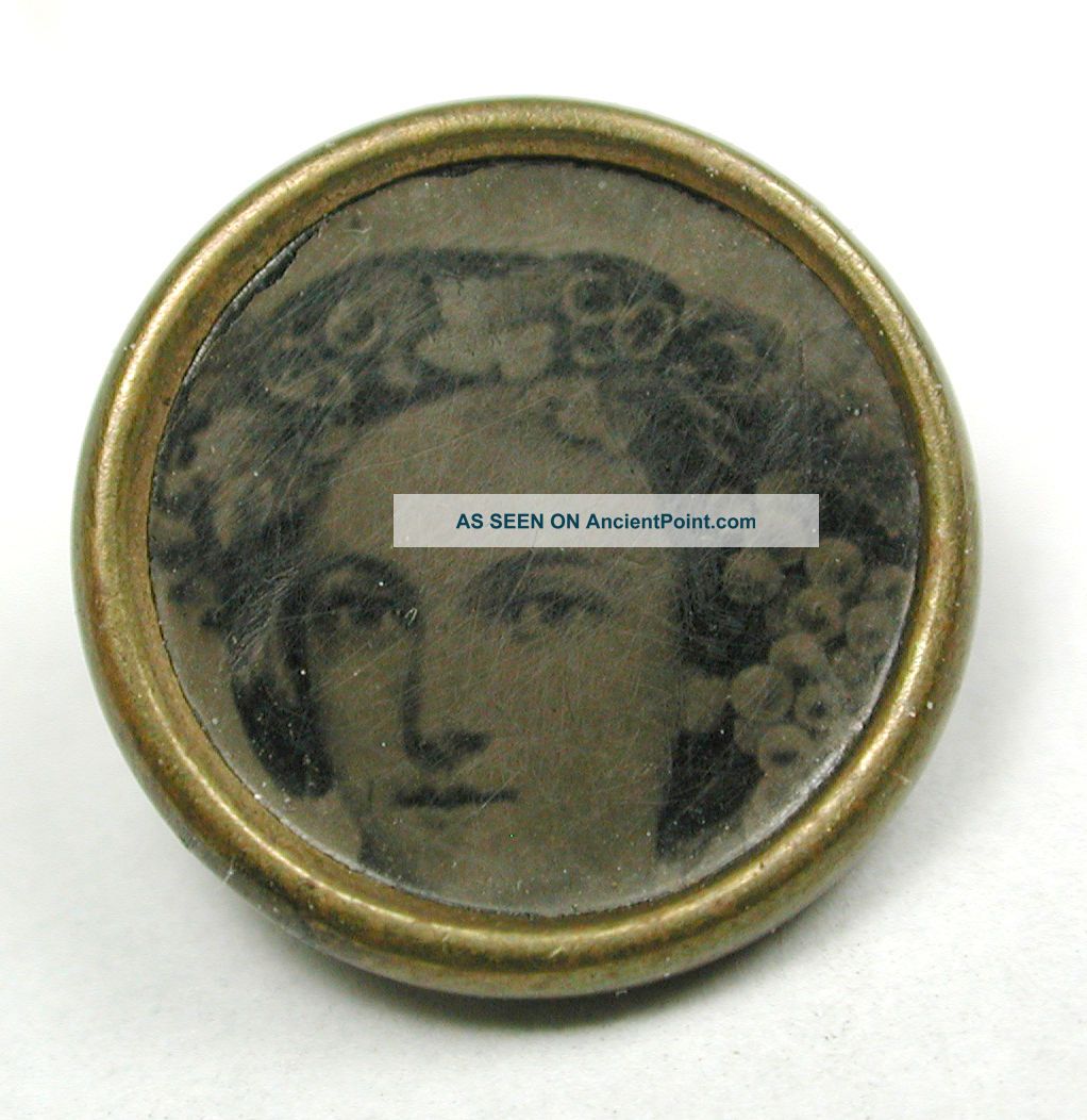 Antique Tin Type Waistcoat Button Young Woman Image - 7/16 