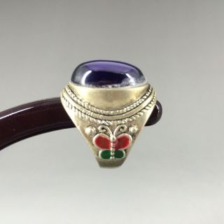 Chinese Ancient Tibet Silver Inlaid Gemstone Ring photo