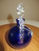 Vintage Murano Cobalt Blue Glass Perfume Oil Bottle Cruet Pewter Olio Oil Label Perfume Bottles photo 1