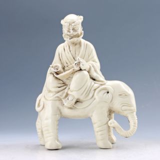 Exquisite Dehua Porcelain Handwork Li Guai & Elephant Statue photo