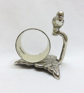 Vintage Figural Silverplated Napkin Ring Bird Parrot On Branch W/ Leaf Base photo