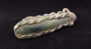 Great Unusual Ancient Roman Glass Flask Pendant - Light Green,  Authentic,  300 Ad photo