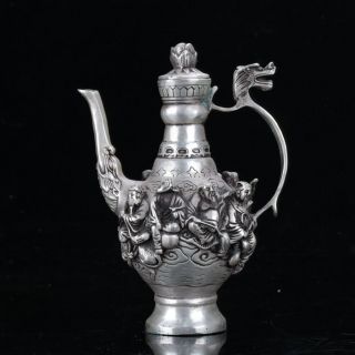 Old Chinese Cupronickel Handwork The Eight Immortals Teapot W Daqing Mark A1a photo