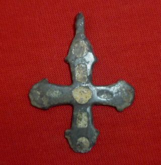 Knights Templar Ancient Bronze Cross Amulet / Pendant Circa 1100 Ad - 3252 - photo