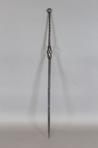 Early 18th C Cage Decorated Wrought Iron Skewer Or Spit Great Detail Old Surface photo