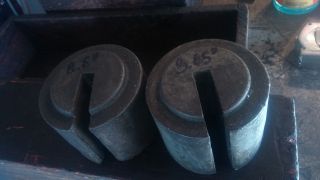 Vintage 2 Pc Cast Iron Platform Scale Hanging Weights 17, photo