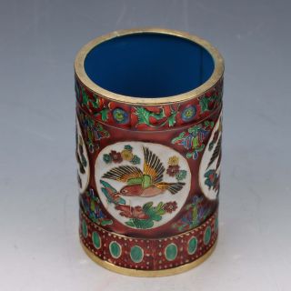 Old Peiking Cloisonne Hand - Painted Bird&flower Pen Container G122 photo