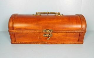 Antique Wooden Domed Lid Ladies Glove Box photo