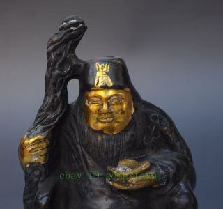 Old Chinese Purple Copper Gilding Wealth Yuanbao Mammon Jambhala God Statue Jjvg photo