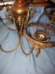 Antique 5 Arm Chandelier Wood And Brass 1920s,  30s,  W/keys Chandeliers, Fixtures, Sconces photo 4
