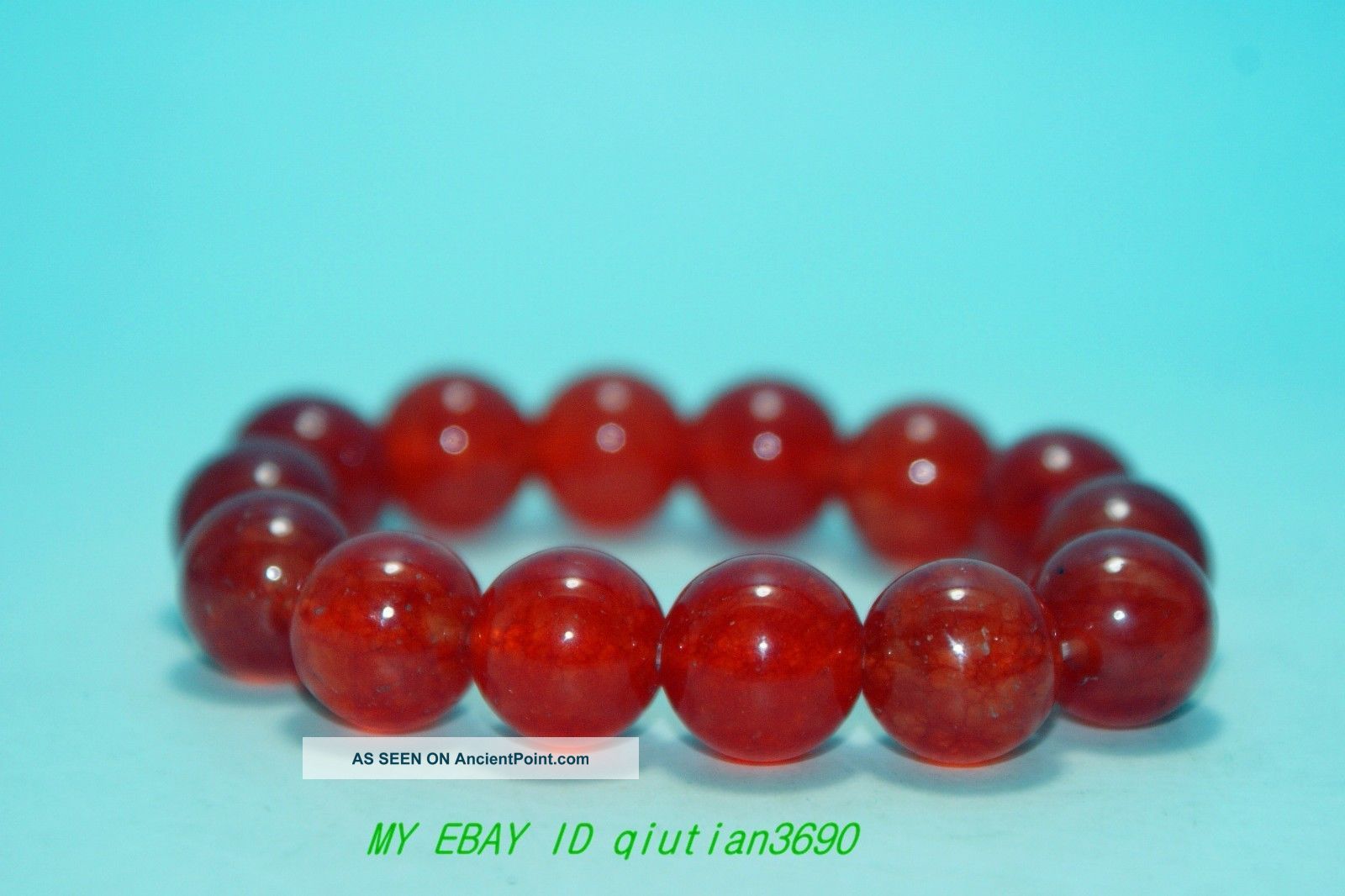 Chinese Old Jade100 Natural Red Agate Hand - Carved Stretch Bracelet Bracelets photo