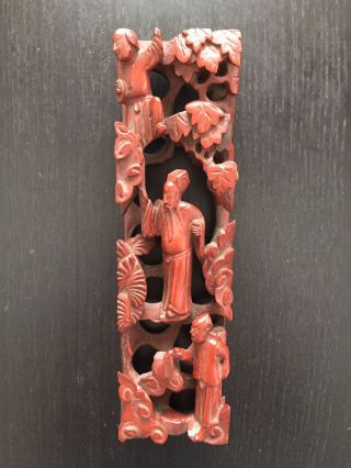 Fine Antique Chinese Carved Wood Figural Wall Scholar Art Figures Trees Pierced photo