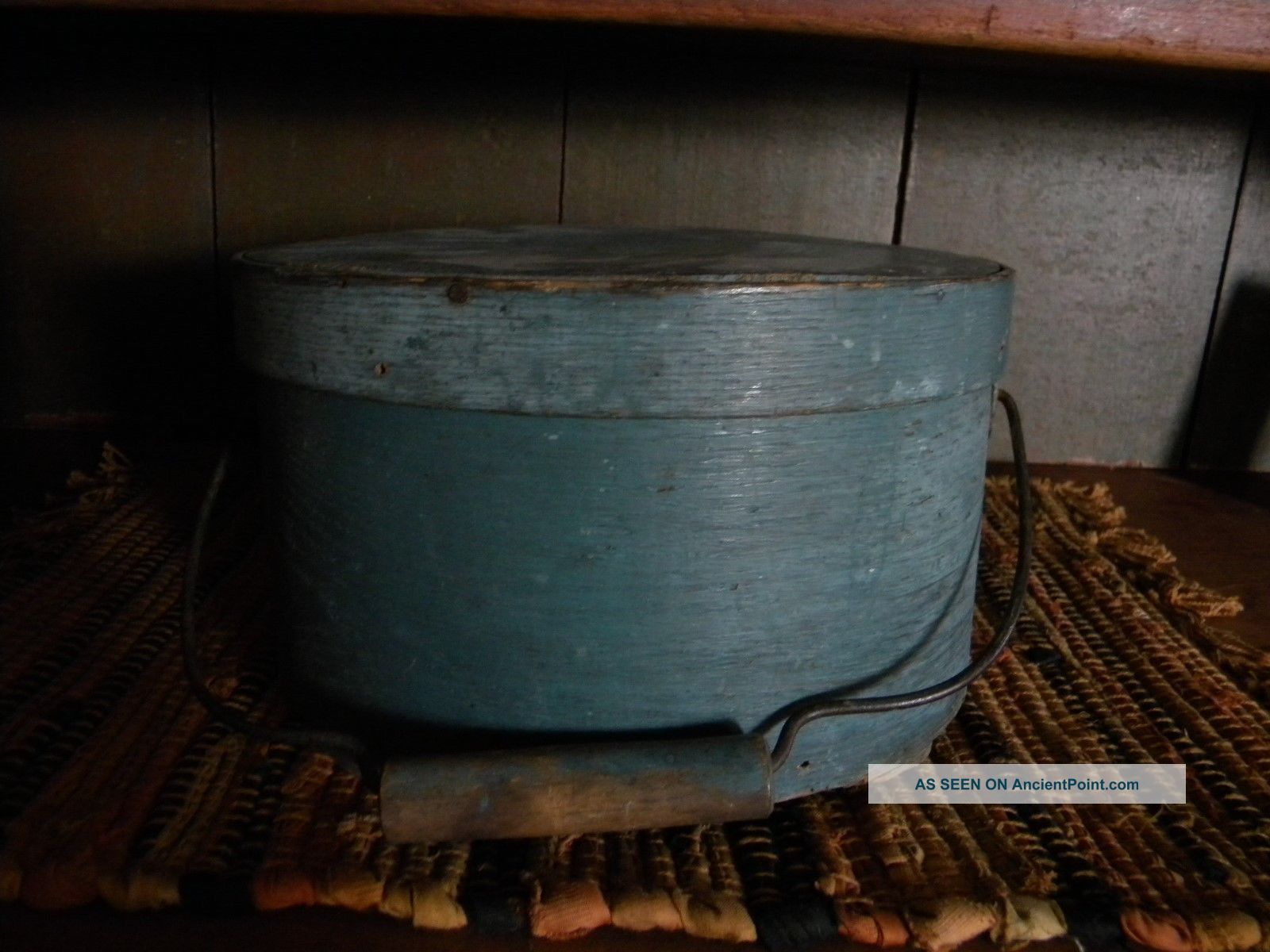 Robin Egg Blue Bale Handle Primitive Pantry Box Nr,  Bottom Missing Primitives photo