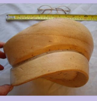 Fine Vintage Wood Hat Block Millinery Mold Head Form Asymmetrical Wooden Mold photo