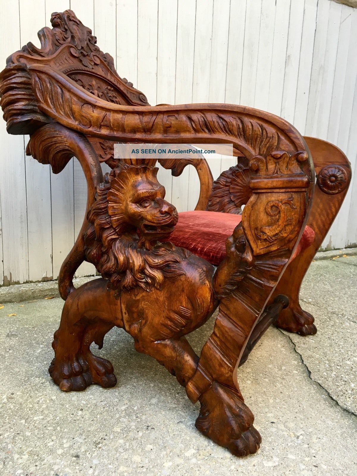 Impressive Figural Griffin & Lion Italian Fantasy Carved Walnut Armchair 1800-1899 photo