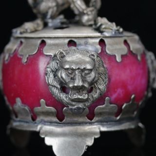 Chinese Antique Colourful Porcelain Armor Tibet Silver Handwork Incense Burner photo