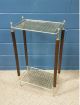 Mid Century Modern Gold Telephone Stand Wire Mesh Accent Table Wood Mid-Century Modernism photo 9