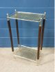 Mid Century Modern Gold Telephone Stand Wire Mesh Accent Table Wood Mid-Century Modernism photo 10