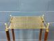 Mid Century Modern Gold Telephone Stand Wire Mesh Accent Table Wood Mid-Century Modernism photo 2