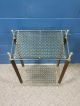 Mid Century Modern Gold Telephone Stand Wire Mesh Accent Table Wood Mid-Century Modernism photo 6