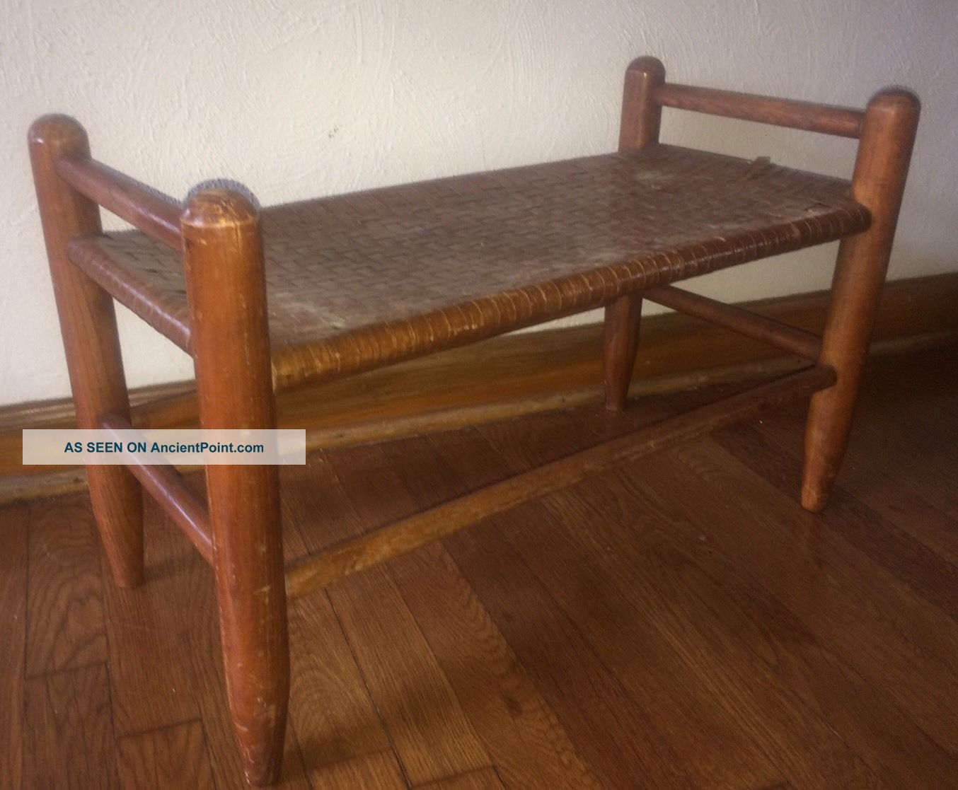 Vintage Antique Woven Rush Caned Seat Bench Stool Post-1950 photo