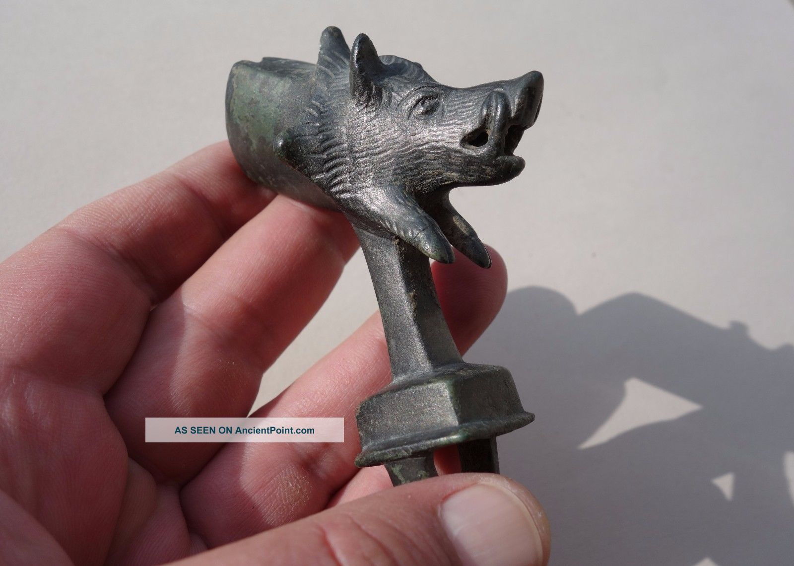 Ancient Roman Bronze Wine Or Water Spout,  In Form Of Wild Boar Roman photo