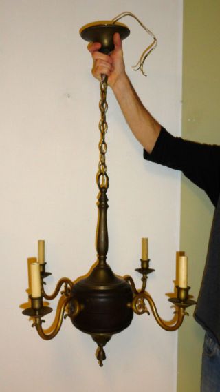 Antique Art & Craft Brass 20 ' S Pub Chandelier Ceiling 4 Arm Light Fixture photo