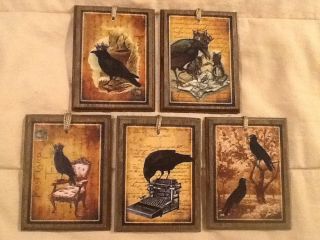 5 Handcrafted Black Crow Ornaments/raven Hangtags/bowl Fillers/crow Ornies Set2z photo
