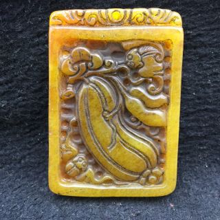 Chinese Antique Culture Natural Old Jade Hand - Carved Pendant A04 photo