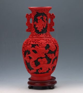 Oriental Vintage Delicate Lacquer Hand - Carved Dragon Vase G082 photo