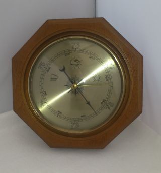 Vintage Octagonal Wooden And Brass Barometer photo