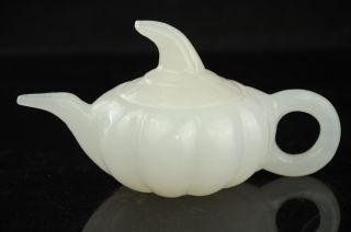 100 Natural Afghanistan Jade Hand - Carved Pumpkin Shape Teapots& Lid photo