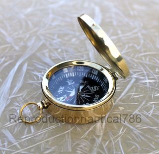 Nautical Brass Compass Maritime Handmade Vintage Pocket Compass Collectible Gift photo