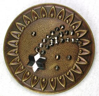 Lg Sz Antique Brass Button W/ Cut Steel Comet - Shooting Star Design - 1 & 3/8 