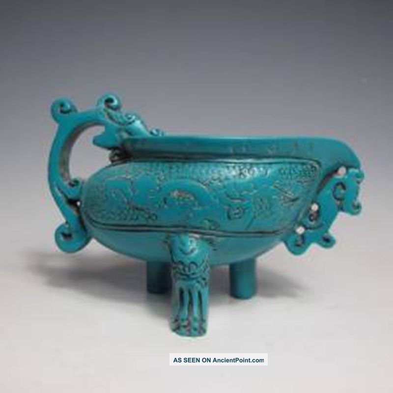 Oriental Ancient Chinese Turquoise Hand - Carved Dragon Cup Other Chinese Antiques photo