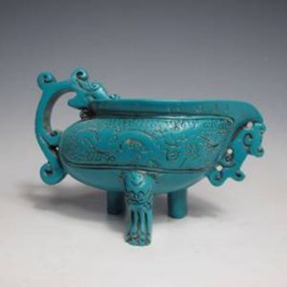 Oriental Ancient Chinese Turquoise Hand - Carved Dragon Cup photo