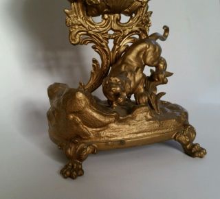 Antique French Gilded Brass Mantle Clock Panther Ornate Beveled Glass Lion photo