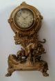 Antique French Gilded Brass Mantle Clock Panther Ornate Beveled Glass Lion Clocks photo 1